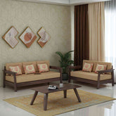Minimal Solid Sheesham Wood 5 Seater Sofa Set (3+2, Walnut Finish)